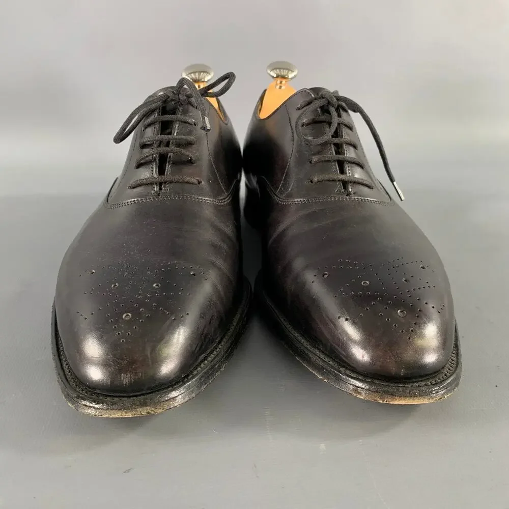 JOHN LOBB Size 9 Black Perforated Leather Pointed Toe Lace Up Shoes